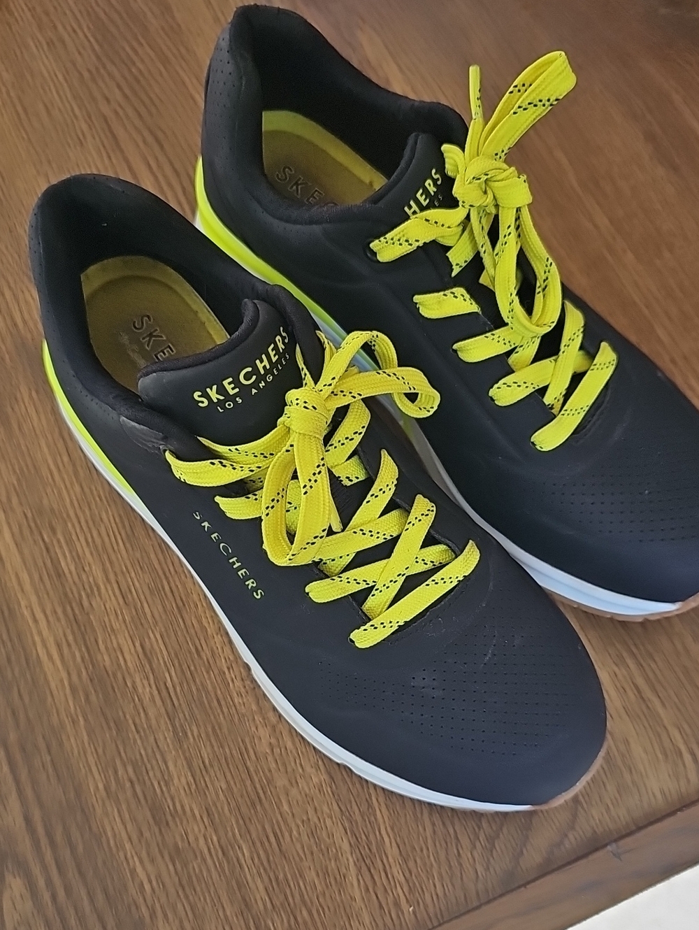 Skechers Women’s Black Sneakers with Neon Yellow Accents
